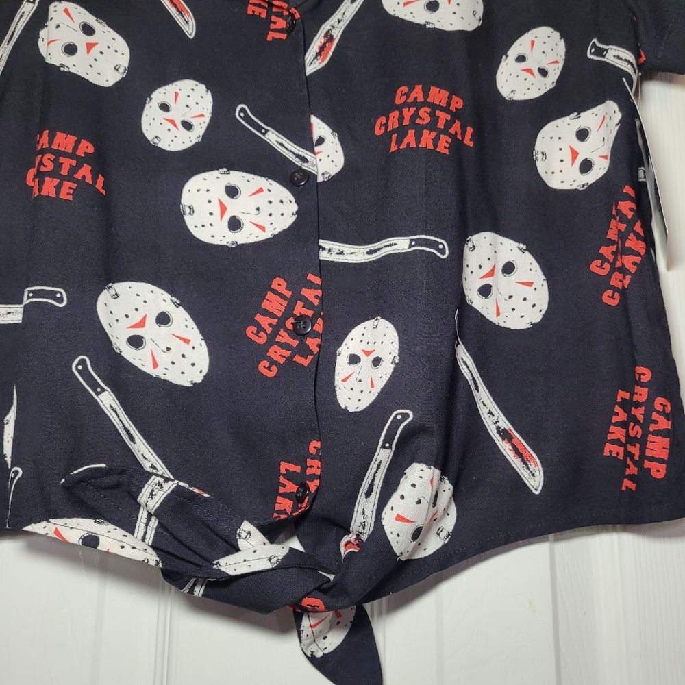 Friday the 13th Camp Crystal Lake Tie-Front Button-up Shirt Machete Horror Large - Picture 8 of 11